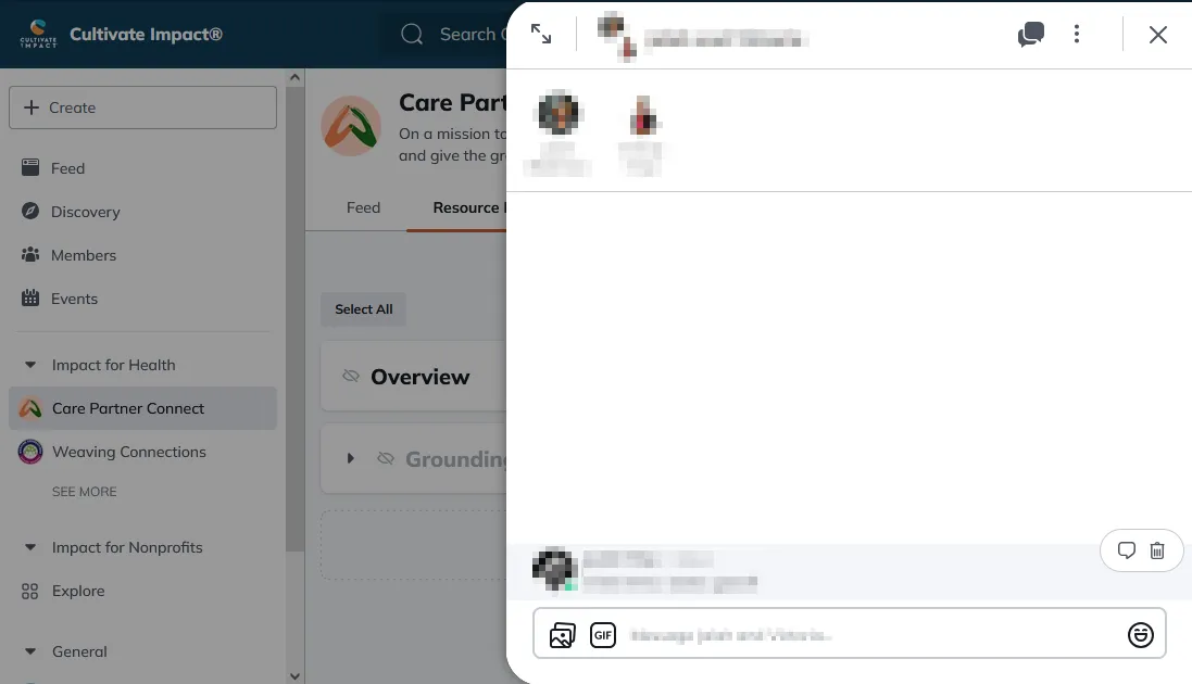 a screenshot of the cohort community webpage.  A menu on the left shows community spaces, the middle shows the AKALAKA community page, and a chat window is open on the left.